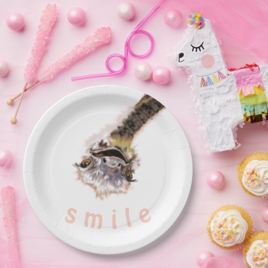 Grappig papier Borden Speelse struisvogel glimlach Papieren Bordje (Feest)