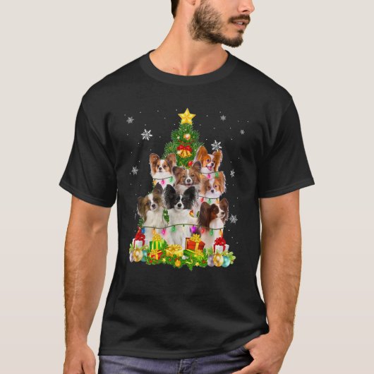 Grappig Papillon Kerstboom Grappig Hondenliefhebbe T-shirt (Voorkant)
