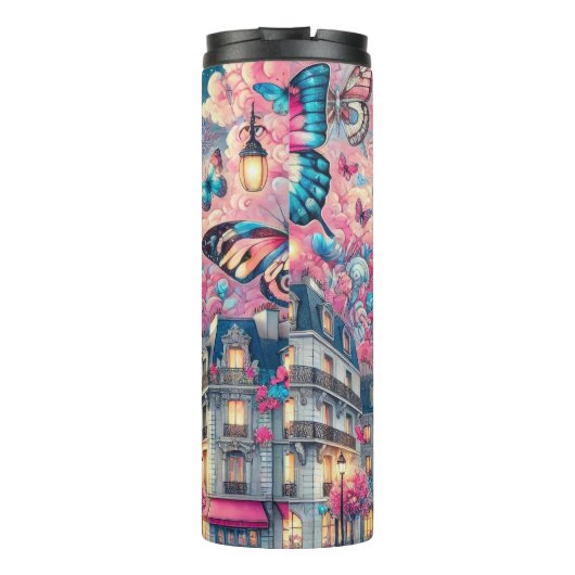 Grappig Parijs Dreamscape met vlinders Thermosbeker (Achterkant)