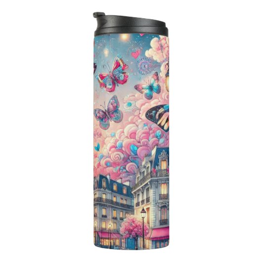 Grappig Parijs Dreamscape met vlinders Thermosbeker (Geroteerd rechts)
