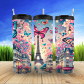 Grappig Parijs Dreamscape met vlinders Thermosbeker