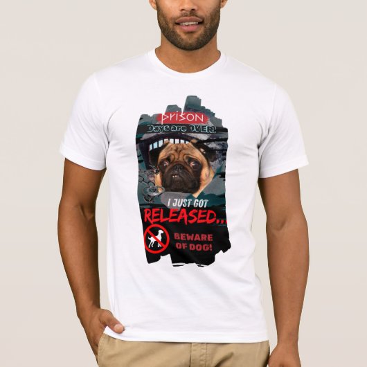 Grappig 'Pas op voor de hond' T-shirt – Heren T-sh (Voorkant)