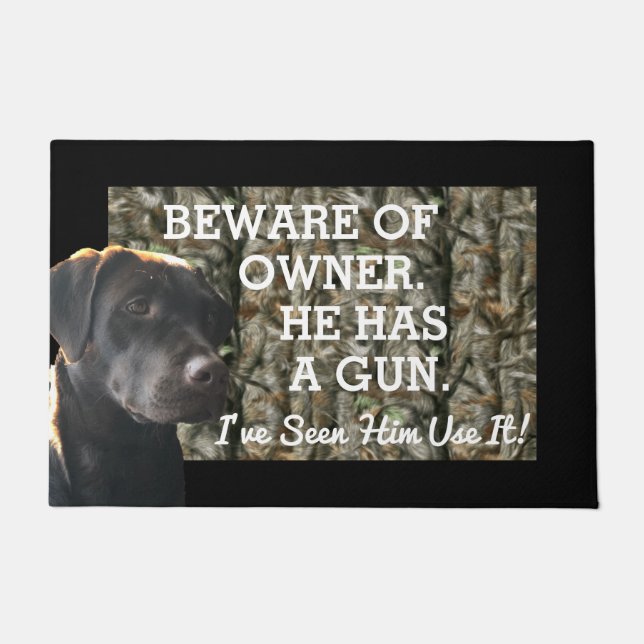 Grappig Pas op voor eigenaar Lab Dog Welcome Mat (Voorkant)