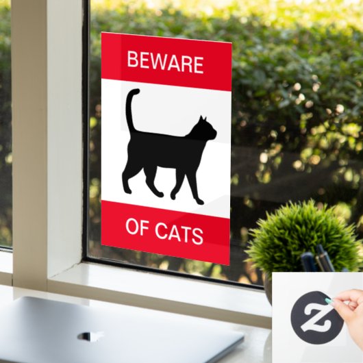 GRAPPIG! Pas op voor kat - Window Cling Raamsticker (Kantoor)