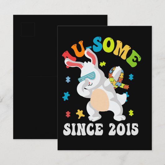 Grappig Pasen Dabbing Bunny Autisme Awareness 10th Aankondigingskaart (Voorkant / Achterkant)