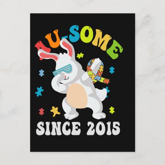 Grappig Pasen Dabbing Bunny Autisme Awareness 10th Aankondigingskaart (Voorkant)