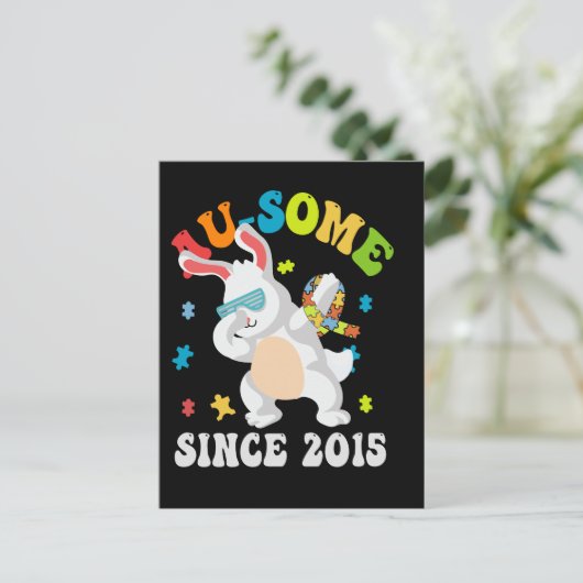 Grappig Pasen Dabbing Bunny Autisme Awareness 10th Aankondigingskaart (Staand voorkant)
