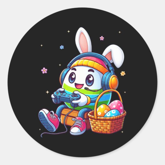 Grappig Pasen Ei Video Game Spelend Voor Gamer Jon Ronde Sticker (Voorkant)