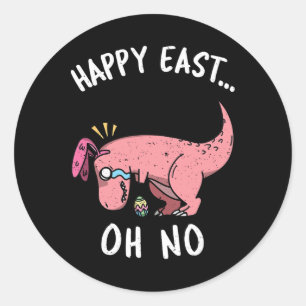 Grappig Pasen Gelukkig Pasen... Oh Nee Trex Roze D Ronde Sticker