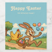 Grappig Pasen Ontwerp Bunny Steelt Eieren Van Kip Wijn Etiket (Enkel label)