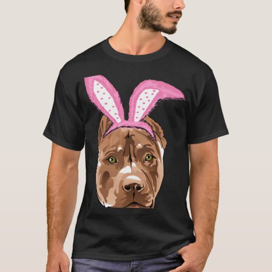 Grappig Pasen Pitbull Pitbull Konijnenoren Shirt (Voorkant)