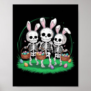 Grappig Pasen-skelet met eierenmandje met konijn Poster