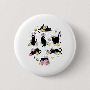 Grappig Pasen Zwarte Kat Paasdag Kattenei Ronde Button 5,7 Cm