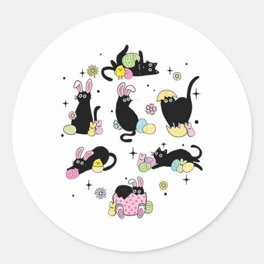 Grappig Pasen Zwarte Kat Paasdag Kattenei Ronde Sticker (Voorkant)