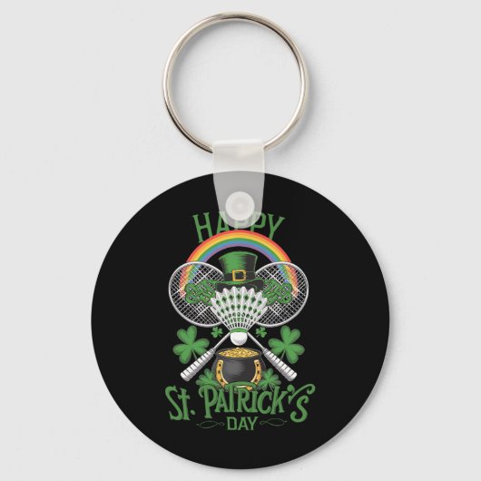 Grappig Patrick's Day Dminton Kostuum Four-leaf Cl Sleutelhanger (Voorkant)