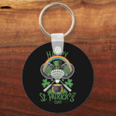 Grappig Patrick's Day Dminton Kostuum Four-leaf Cl Sleutelhanger (Voorkant)
