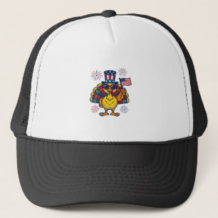 Grappig Patriotische Kalkoen Vuurwerk Vintage T-sh Trucker Pet