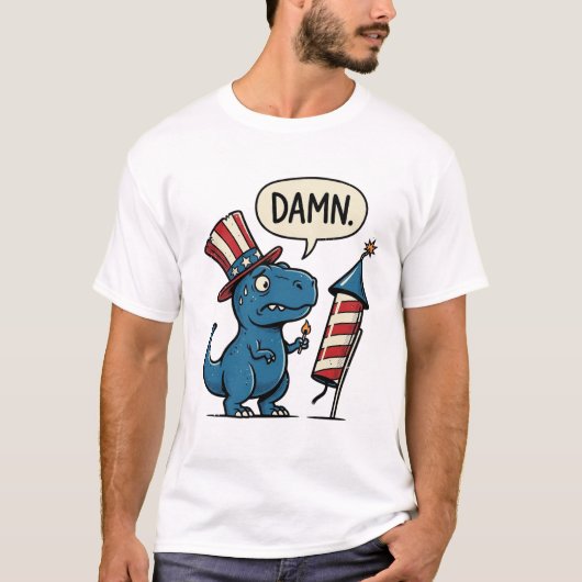 Grappig Patriottisch T-Rex-Vuurwerk Shirt Ontwerp_ (Voorkant)