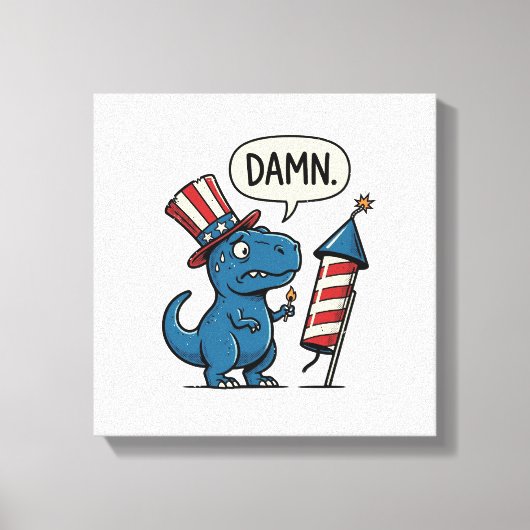 Grappig Patriottisch T-Rex-Vuurwerk Shirt Ontwerp_ Canvas Afdruk (Voorkant)