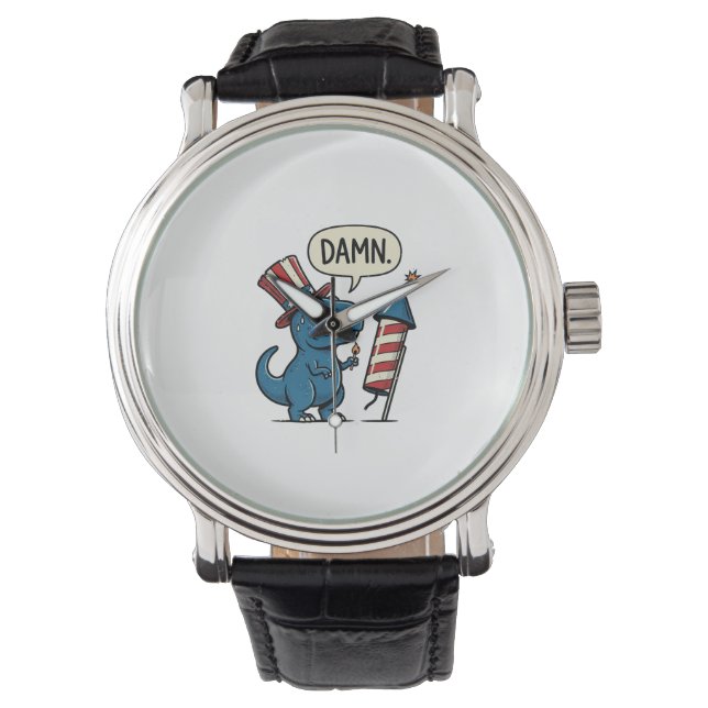 Grappig Patriottisch T-Rex-Vuurwerk Shirt Ontwerp_ Horloge (Voorkant)