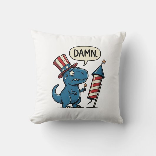 Grappig Patriottisch T-Rex-Vuurwerk Shirt Ontwerp_ Kussen (Voorkant)