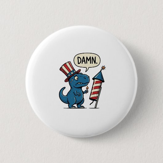 Grappig Patriottisch T-Rex-Vuurwerk Shirt Ontwerp_ Ronde Button 5,7 Cm (Voorkant)