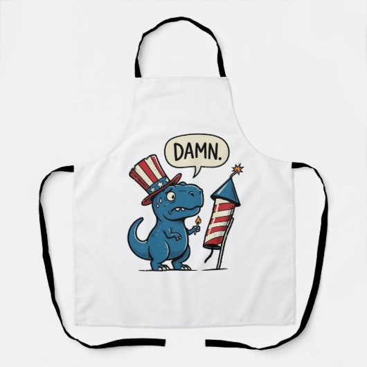 Grappig Patriottisch T-Rex-Vuurwerk Shirt Ontwerp_ Schort (Voorkant)