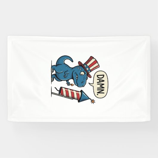 Grappig Patriottisch T-Rex-Vuurwerk Shirt Ontwerp_ Spandoek (Horizontaal)