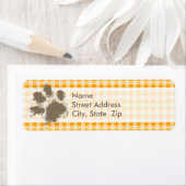 Grappig Pawprint Amber Sinaasappel Gingham Etiket (Insitu)