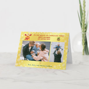 Grappig pawsitive Rudolph 2 foto's Minimalist Gold Feestdagen Kaart