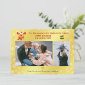 Grappig pawsitive Rudolph 2 foto's Minimalist Gold Feestdagenkaart (Staand voorkant)