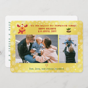 Grappig pawsitive Rudolph 2 foto's Minimalist Gold Feestdagenkaart