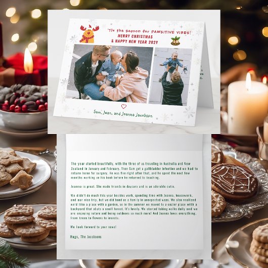 Grappig pawsitive Rudolph 2 foto's minimalistisch Feestdagen Kaart