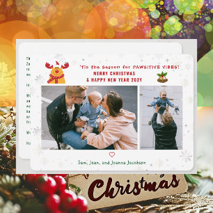 Grappig pawsitive Rudolph 2 foto's minimalistisch  Feestdagenkaart