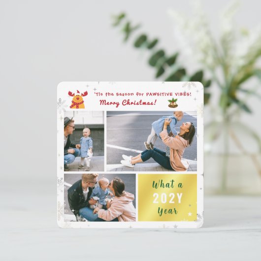 Grappig pawsitive Rudolph 3 foto's Collage Modern Feestdagenkaart (Staand voorkant)