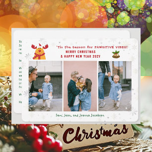 Grappig pawsitive Rudolph 3 foto's minimalistisch  Feestdagenkaart