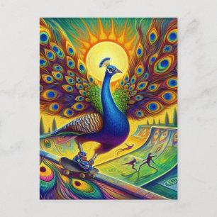 Grappig Peacock skateboarden Briefkaart