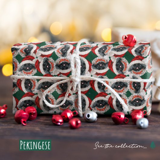 Grappig Pekingees Kerstpatroon Cadeaupapier