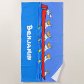 Grappig pelikans die een cartoon-badhanddoek van e strandlaken (Voorkant)