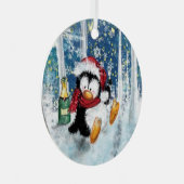 Grappig Penguin Kerstversiering Metalen Ornament (Voorkant Rechts)