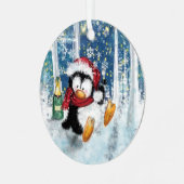 Grappig Penguin Kerstversiering Metalen Ornament (Voorkant links)
