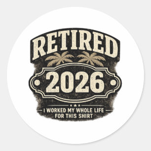 Grappig Pensioen 2026 Palmboom Retro Stijl I W... Ronde Sticker