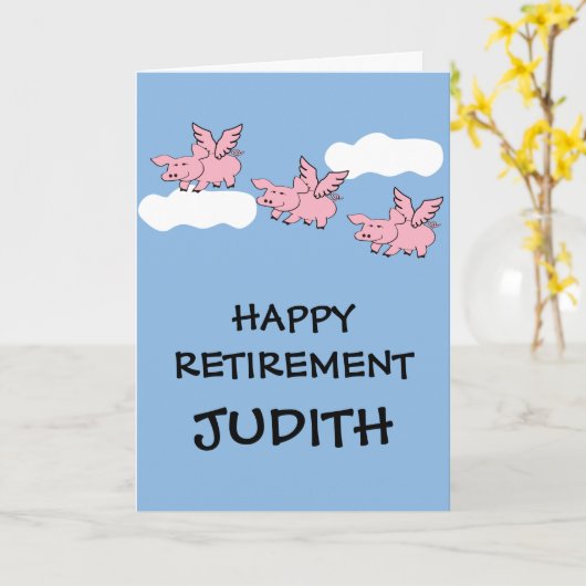 Grappig pensioen als varkens vliegen kaart (Gele Bloem)