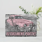 Grappig Pensioen Party Antiek Auto Roze Kaart (Staand voorkant)