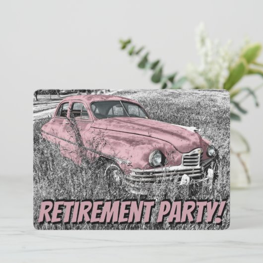 Grappig Pensioen Party Antiek Auto Roze Kaart (Staand voorkant)