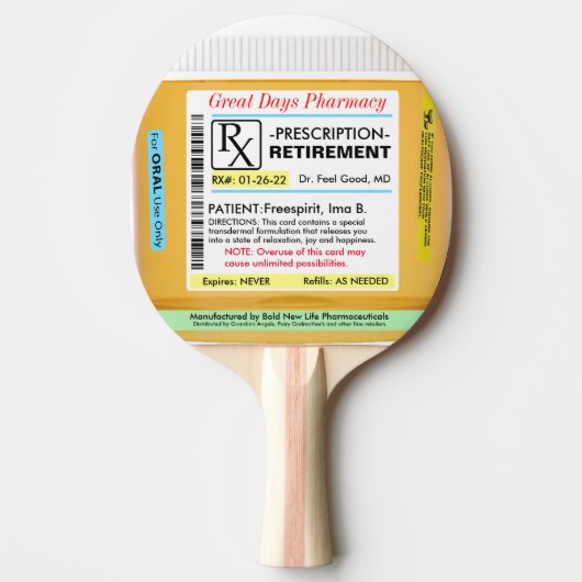 Grappig pensioen RX Tafeltennisbatje (Voorkant)