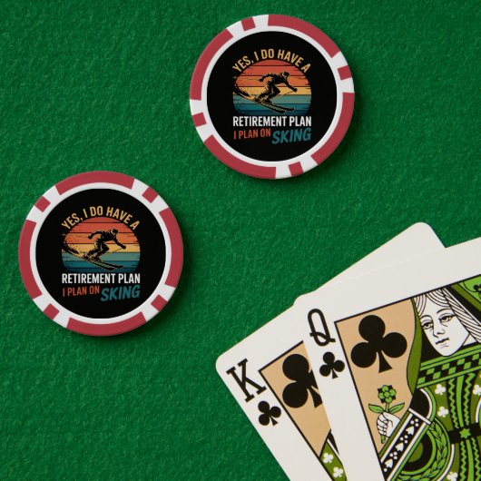 Grappig Pensioenplan Ski met Pensioen Poker Chips (Pokertafel (Dubbel))