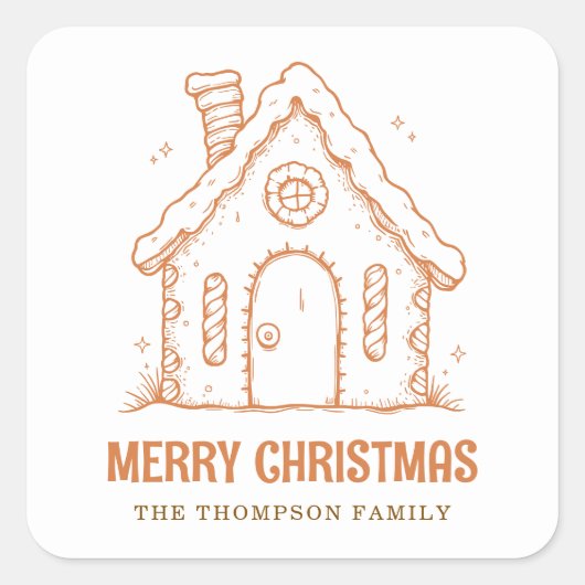 Grappig peperkoekhuis Vrolijk kerstfeest Vierkante Sticker (Voorkant)