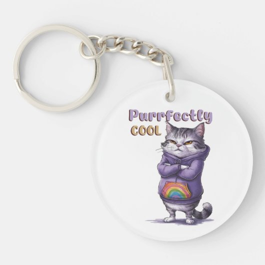 Grappig "Perfect Cool" Cat Sleutelhanger (Voorkant)