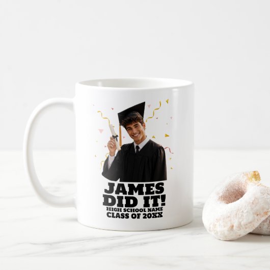 Grappig Persoonlijk Afstudeerfeestje Aangepaste Fo Koffiemok (Met donut)